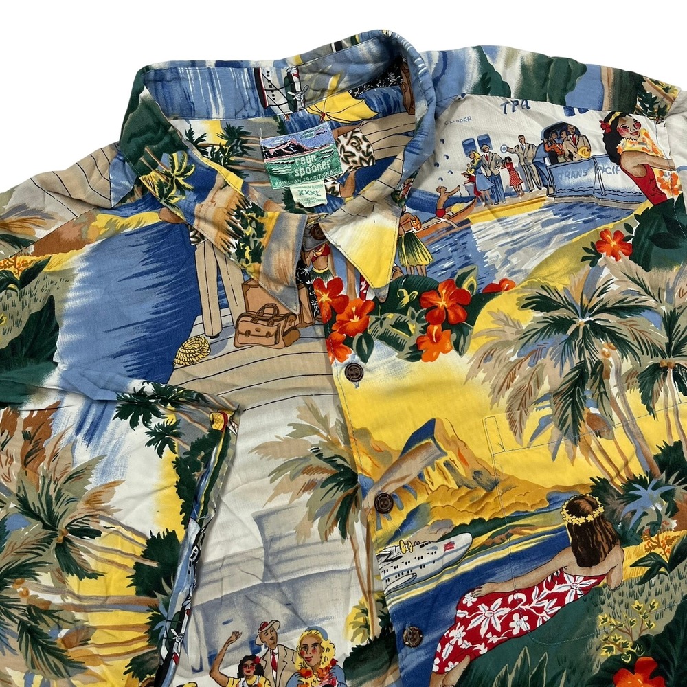 Reyn Spooner Button Up Hawaiian Shirt Mens 3XL Multi Scenic Rayon Aloha Beach
